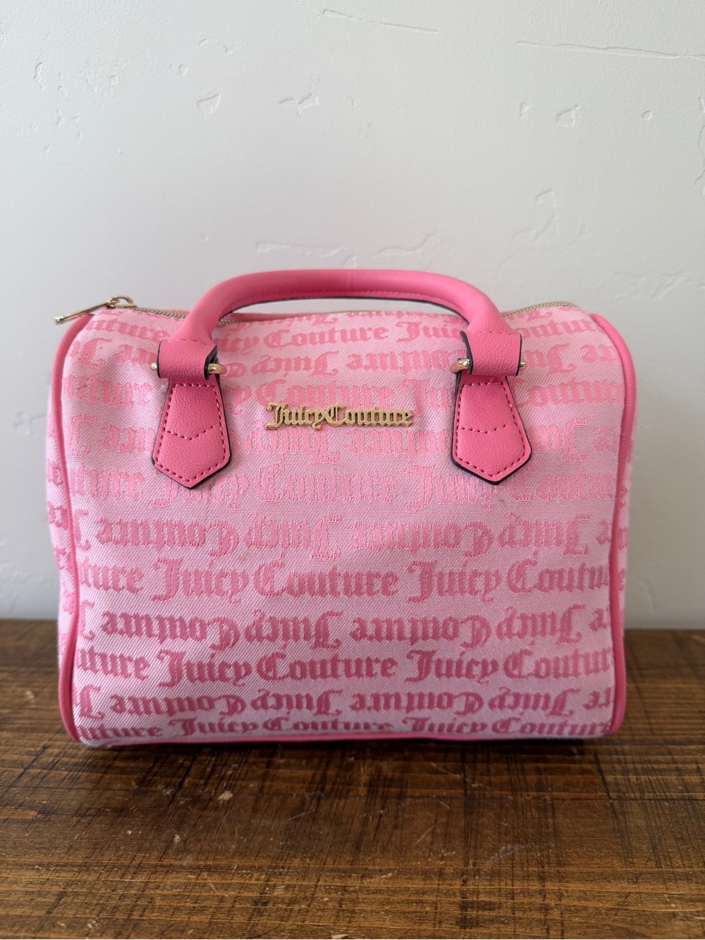 Juicy Couture Pink Monogram Speedy Handbag Double Satchel Missing Long Strap